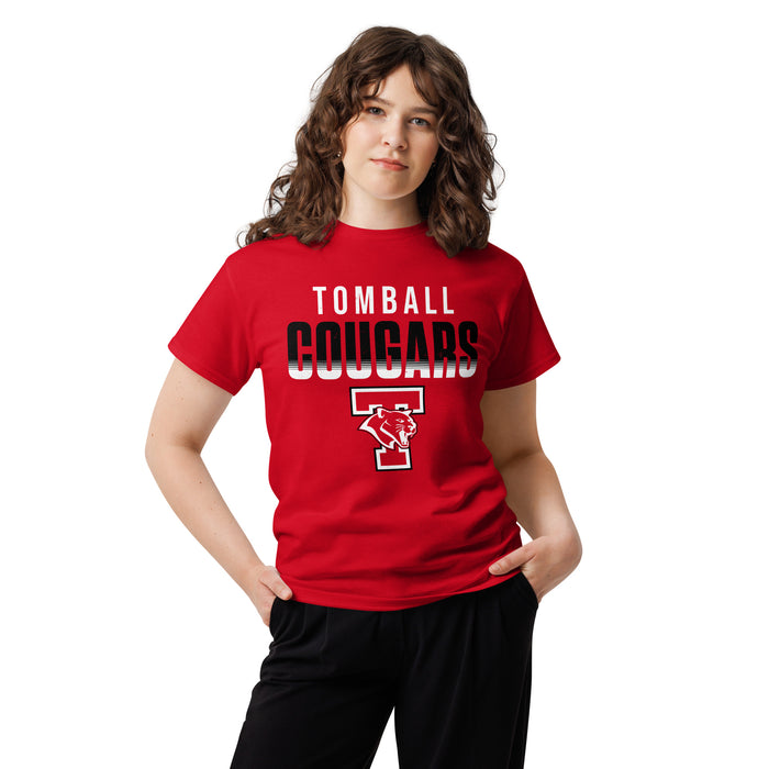 Female student wearing Tomball High School Cougars Classic Unisex Red T-shirt 024
