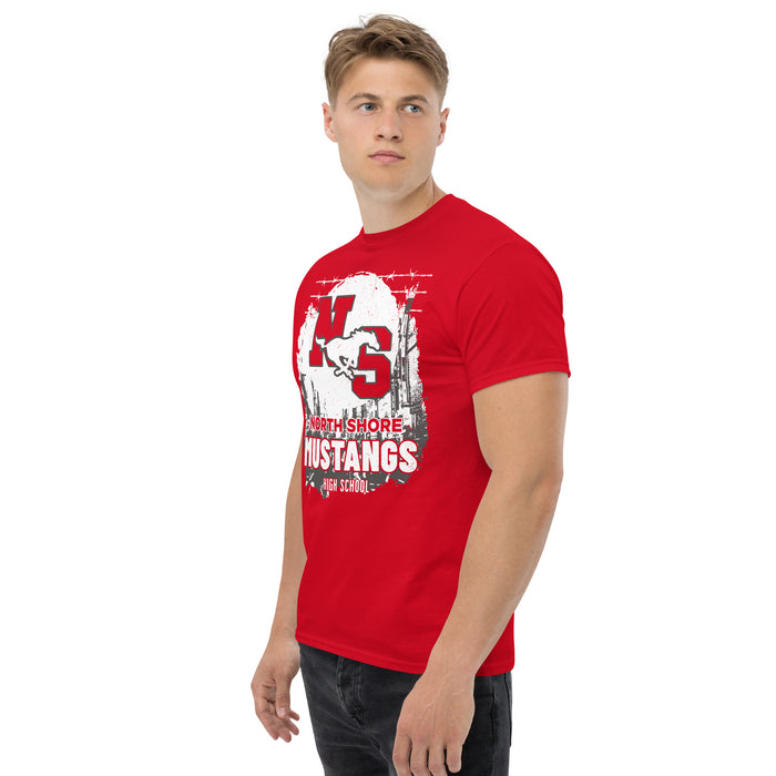 Side view of North Shore High School Mustangs Red Classic Unisex T-shirt 202