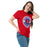 Woman wearing Sam Houston High School Texans Red Classic Unisex T-shirt 203