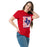 Woman wearing Sam Houston High School Texans Red Classic Unisex T-shirt 223