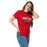 Woman wearing The Woodlands High School Highlanders Red Classic Unisex T-shirt 021