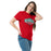 Woman wearing The Woodlands High School Highlanders Red Classic Unisex T-shirt 009