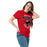 Woman wearing Westfield High School Mustangs Red Classic Unisex T-shirt 204