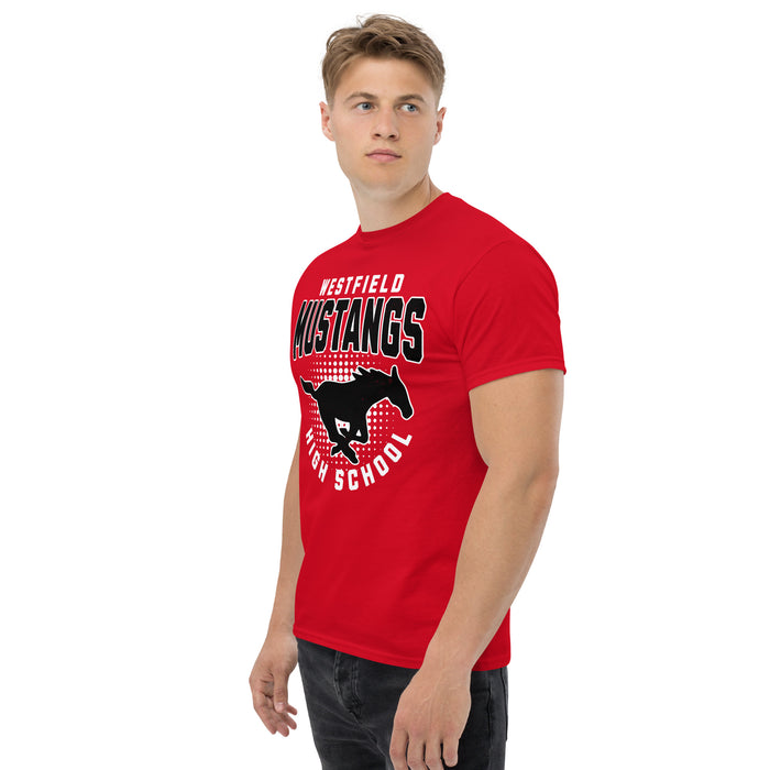 Side view of Westfield High School Mustangs Red Classic Unisex T-shirt 204