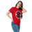 Woman wearing Del Valle High School Cardinals Red Classic Unisex T-shirt 203