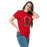 Woman wearing Del Valle High School Cardinals Red Classic Unisex T-shirt 226
