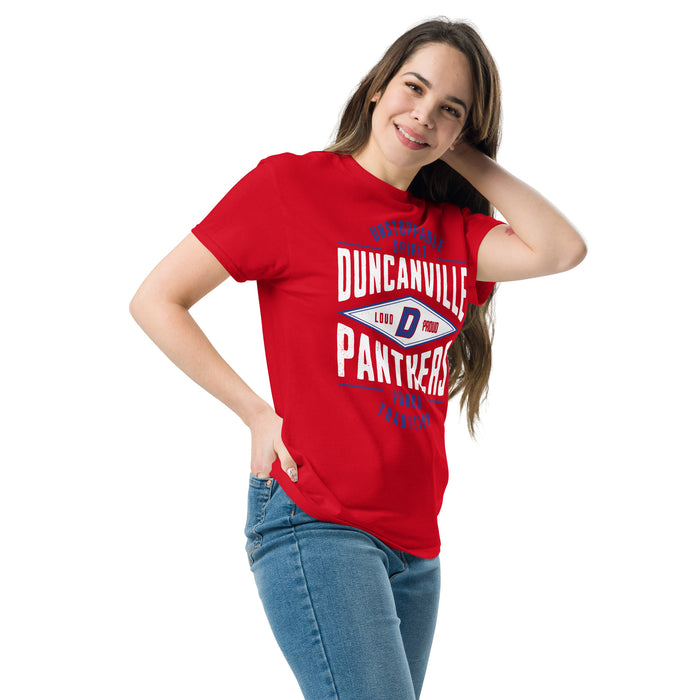 Woman wearing Duncanville High School Panthers Red Classic Unisex T-shirt 210