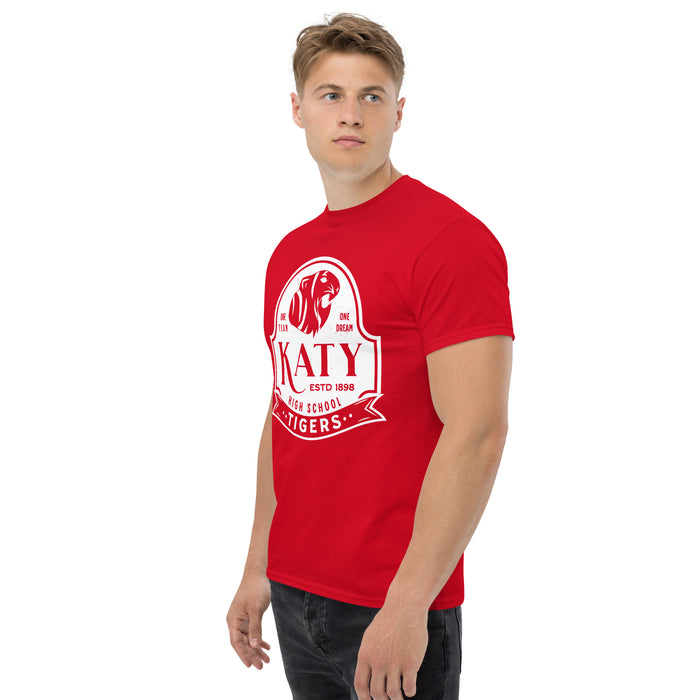 Man wearing Katy High School Tigers Red Classic Unisex  T-shirt 219