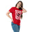 Woman wearing Lake Travis High School Cavaliers Red Classic Unisex T-shirt 236