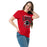 Woman wearing Langham Creek High School Lobos Red Classic Unisex T-shirt 213