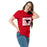 Woman wearing North Shore High School Mustangs Red Classic Unisex T-shirt 223