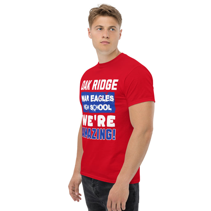 Man wearing Oak Ridge High School War Eagles Red Classic Unisex T-shirt 231