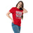 Woman wearing Odessa High School Bronchos Red Classic Unisex T-shirt 238