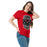 Woman wearing Odessa High School Bronchos Red Classic Unisex T-shirt 207