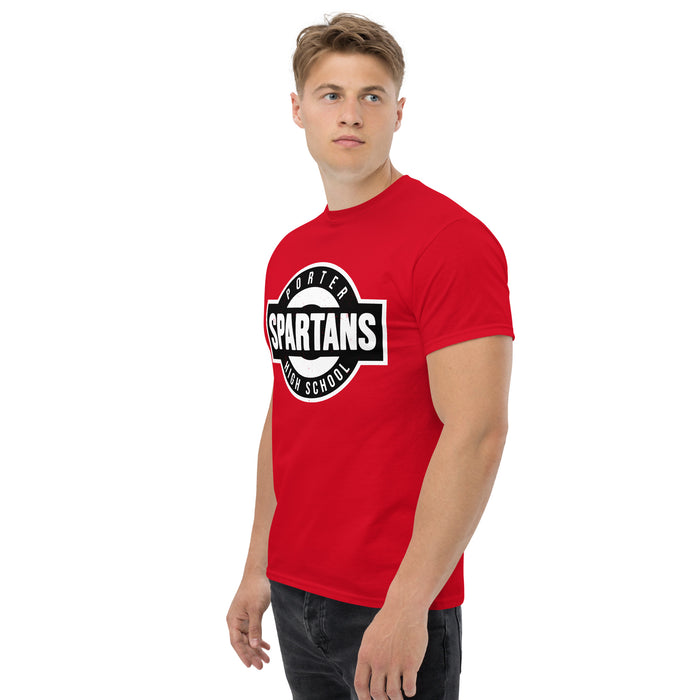 Man wearing Porter High School Spartans Red Classic Unisex T-shirt 011