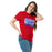 Woman wearing Sam Houston High School Texans Red Classic Unisex T-shirt 098