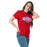 Woman wearing Sam Houston High School Texans Red Classic Unisex T-shirt 009