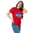 Woman wearing Sam Houston High School Texans Red Classic Unisex T-shirt 202