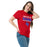 Woman wearing Sam Houston High School Texans Red Classic Unisex T-shirt 034