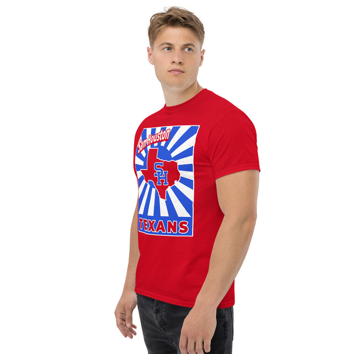 Man wearing Sam Houston High School Texans Red Classic Unisex T-shirt 226