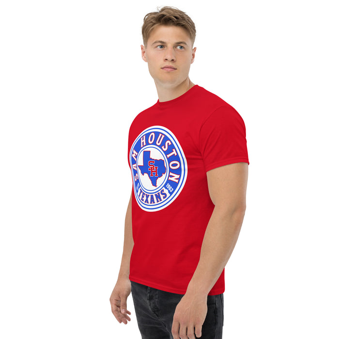 Man wearing Sam Houston High School Texans Red Classic Unisex T-shirt 220