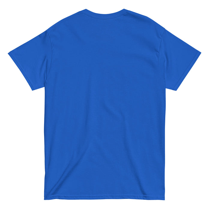 Back view of Hebron High School Hawks Royal Blue Classic Unisex T-shirt 212