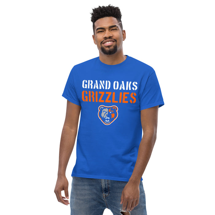 Man wearing Grand Oaks High School Grizzlies Classic Unisex Royal T-shirt 017