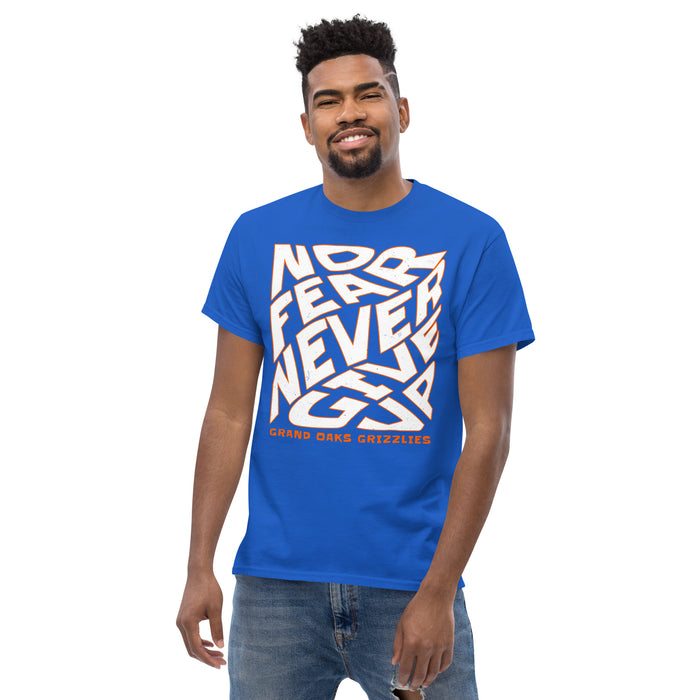 Man wearing Grand Oaks High School Grizzlies Classic Unisex Royal T-shirt 236