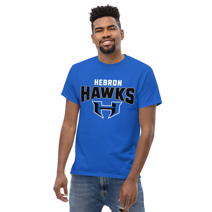Front view of Hebron High School Hawks Royal Blue Classic Unisex T-shirt 234