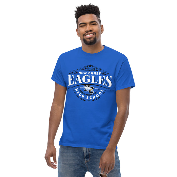 Front view of New Caney High School Eagles Royal Blue Classic Unisex T-shirt 211