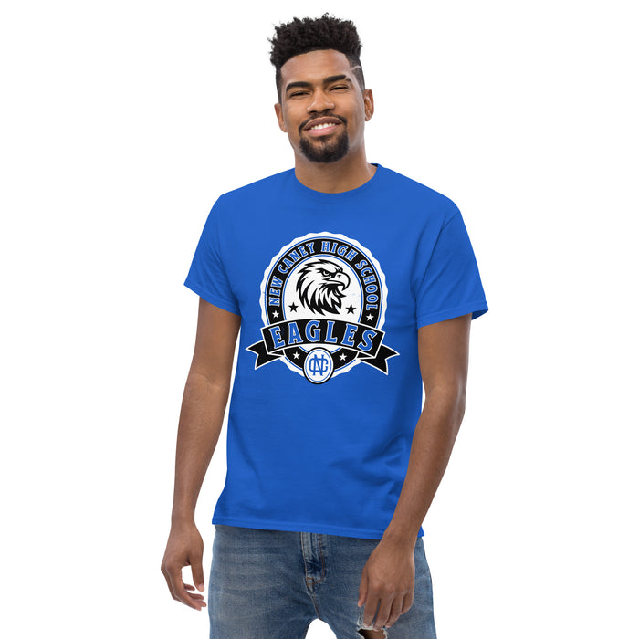 Front view of New Caney High School Eagles Royal Blue Classic Unisex T-shirt 212