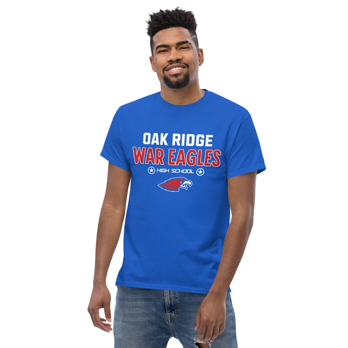 Front view of Oak Ridge High School War Eagles Royal Blue Classic Unisex T-shirt 003