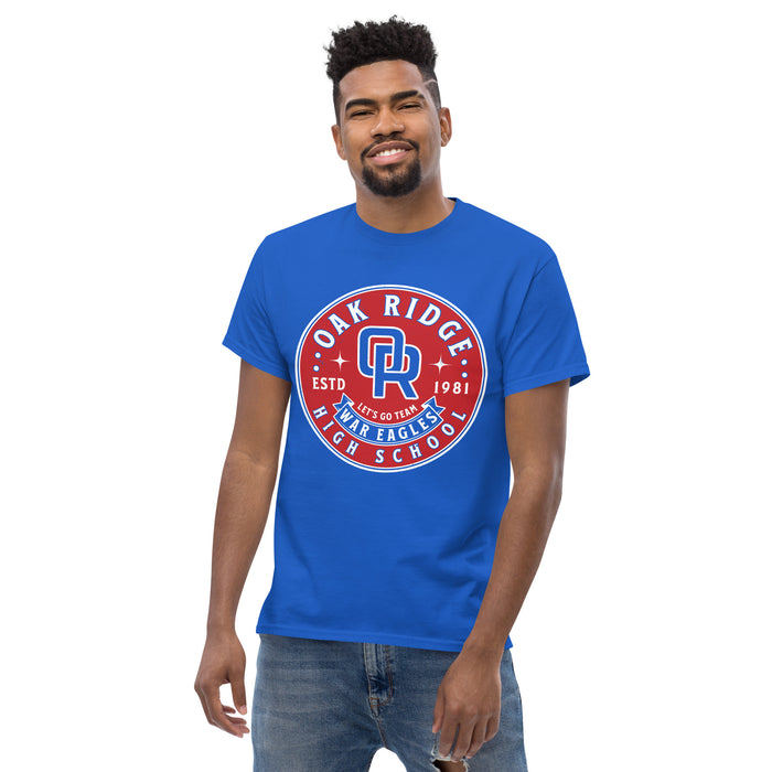 Front view of Oak Ridge High School War Eagles Royal Blue Classic Unisex T-shirt 215