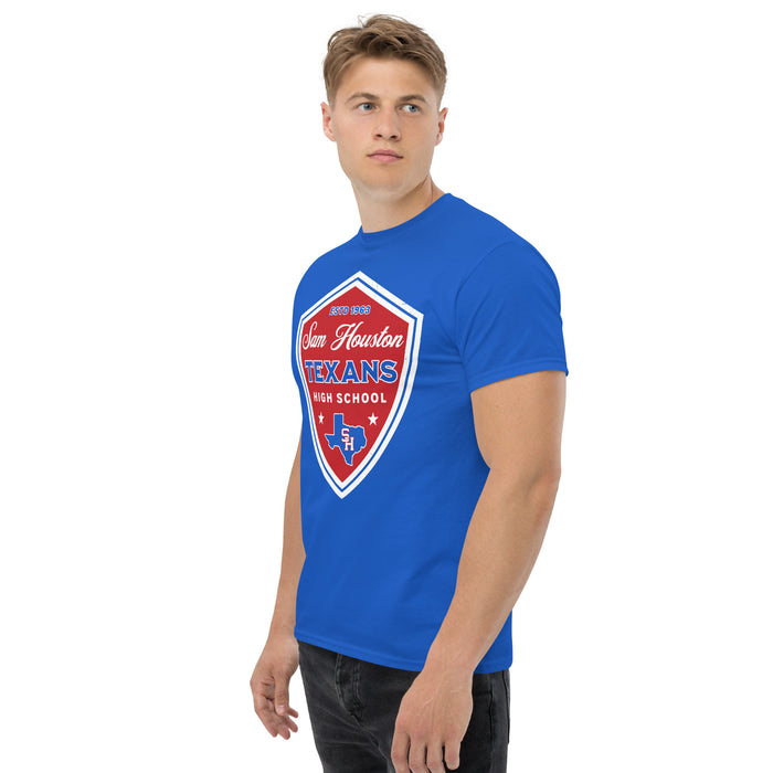 Side view of Sam Houston High School Texans Royal Blue Classic Unisex T-shirt 225