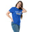 Woman wearing Taylor High School Mustangs Royal Blue Classic Unisex T-shirt 021