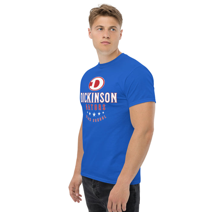 Side view of Dickinson High School Gators Royal Blue Classic Unisex T-shirt 217