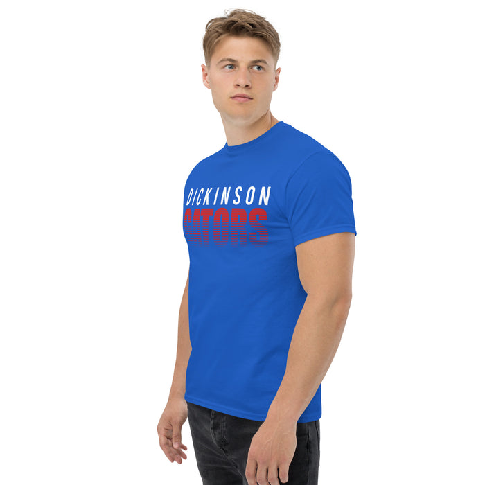 Side view of Dickinson High School Gators Royal Blue Classic Unisex T-shirt 024