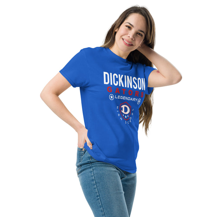 Woman wearing Dickinson High School Gators Royal Blue Classic Unisex T-shirt 003