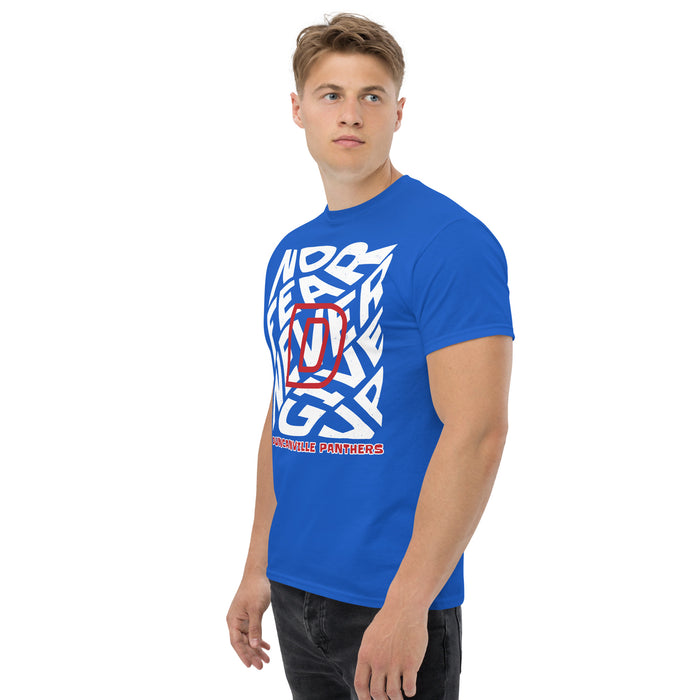 Side view of Duncanville High School Panthers Royal Blue Classic Unisex T-shirt 236