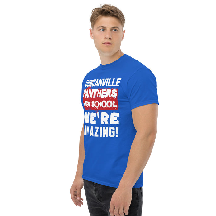 Side view of Duncanville High School Panthers Royal Blue Classic Unisex T-shirt 231