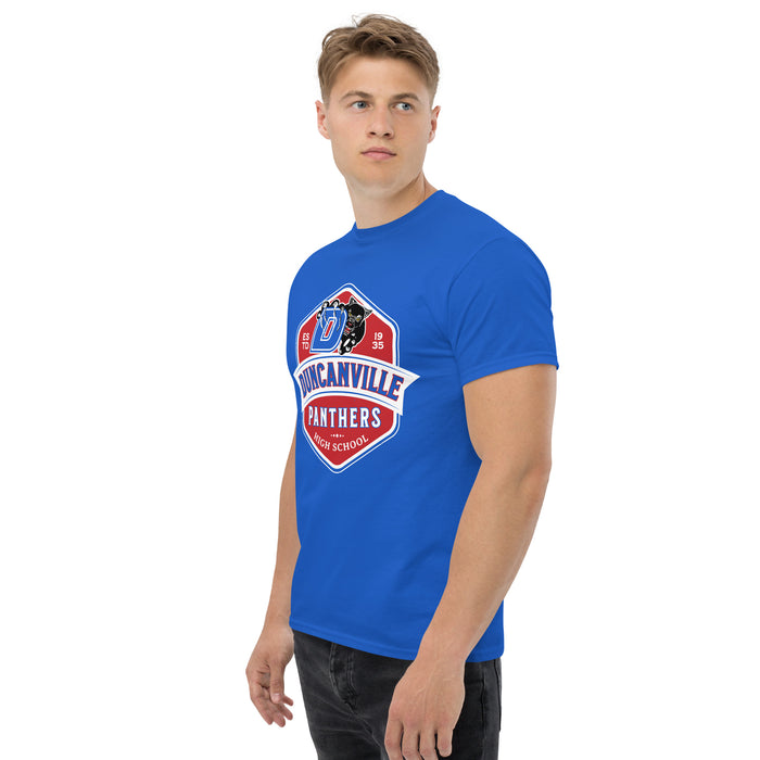 Side view of Duncanville High School Panthers Royal Blue Classic Unisex T-shirt 209