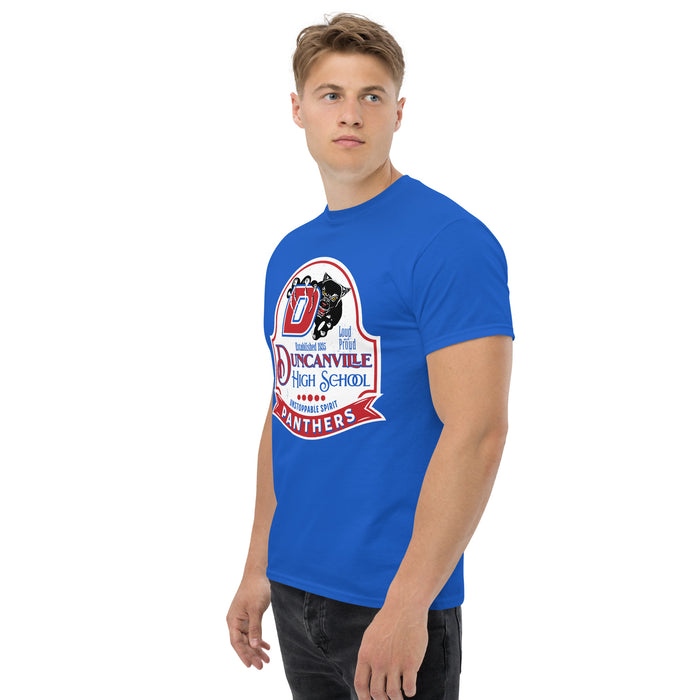 Side view of Duncanville High School Panthers Royal Blue Classic Unisex T-shirt 219