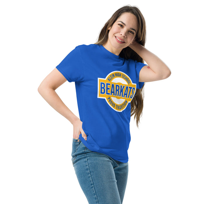 Woman wearing Klein High School Bearkats Royal Blue Classic Unisex T-shirt 011
