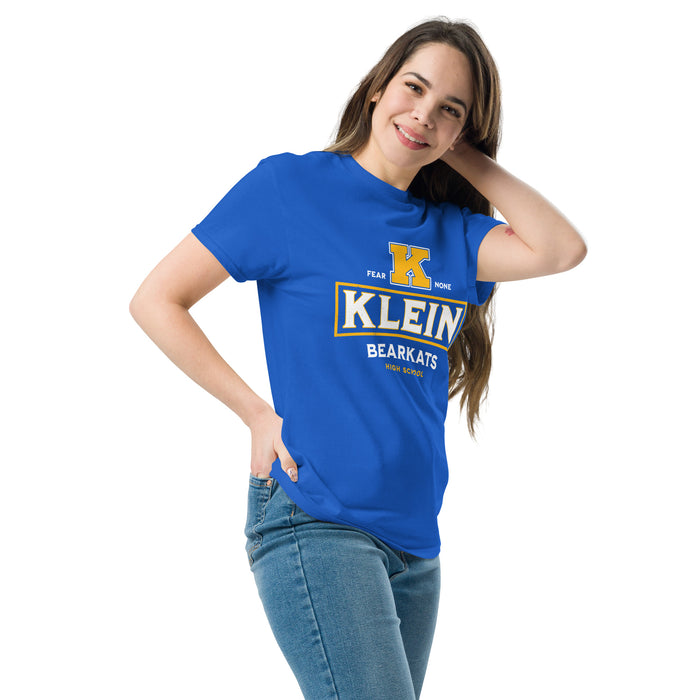 Woman wearing Klein High School Bearkats Royal Blue Classic Unisex T-shirt 202
