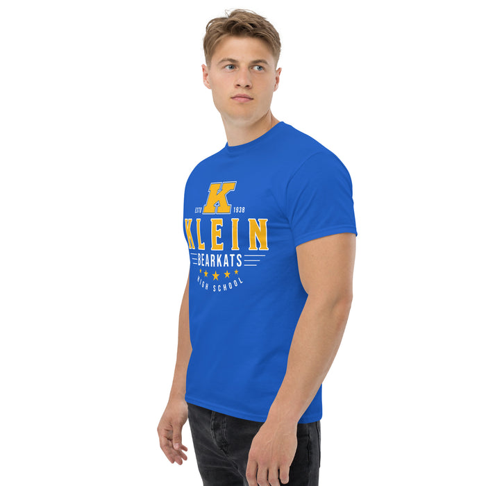 Man wearing Klein High School Bearkats Royal Blue Classic Unisex T-shirt 217