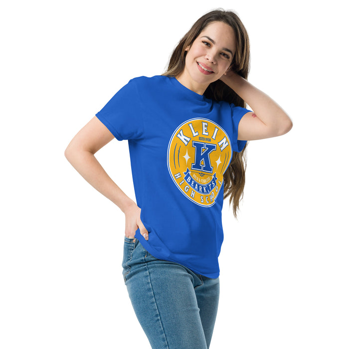 Woman wearing Klein High School Bearkats Royal Blue Classic Unisex T-shirt 215