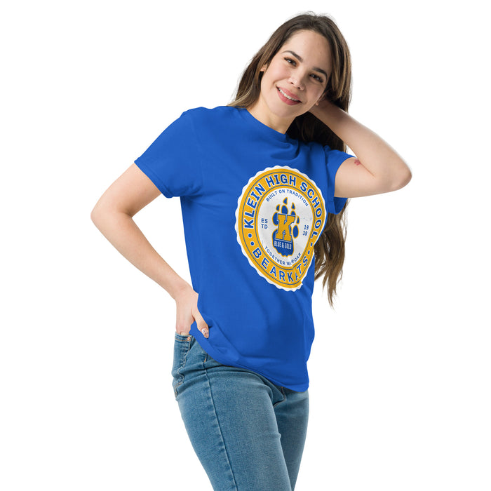 Woman wearing Klein High School Bearkats Royal Blue Classic Unisex T-shirt 216