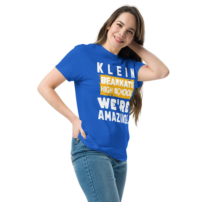 Woman wearing Klein High School Bearkats Royal Blue Classic Unisex T-shirt 231