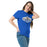 Woman wearing Hebron High School Hawks Royal Blue Classic Unisex T-shirt 009