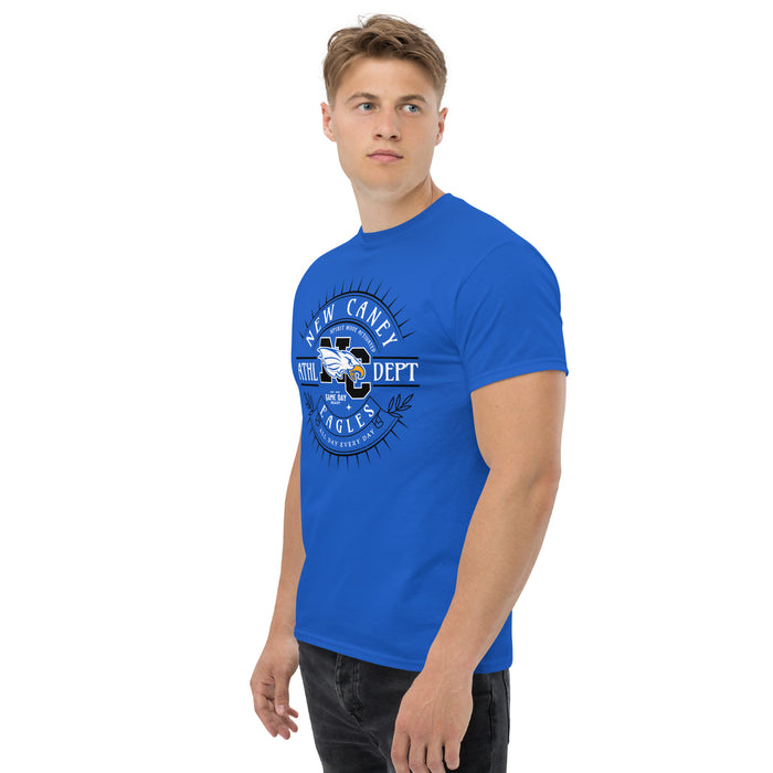 Man wearing New Caney High School Eagles Royal Blue Classic Unisex T-shirt 201